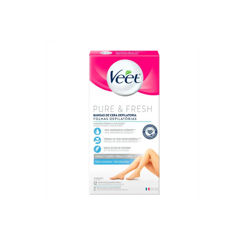 FOLHAS DEPILATORIA VEET PURE&FRESH COM 12 UNIDADES