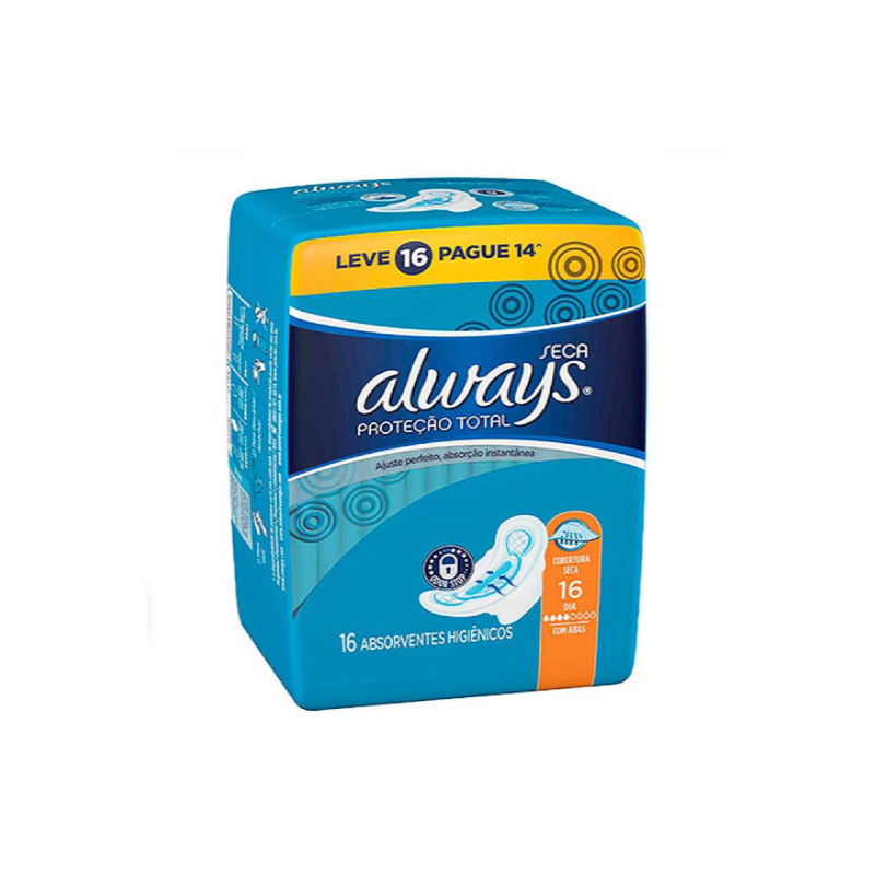 ABSORVENTE ALWAYS SECA MAXI PROTEÇÃO COM ABAS COM 16 UNI