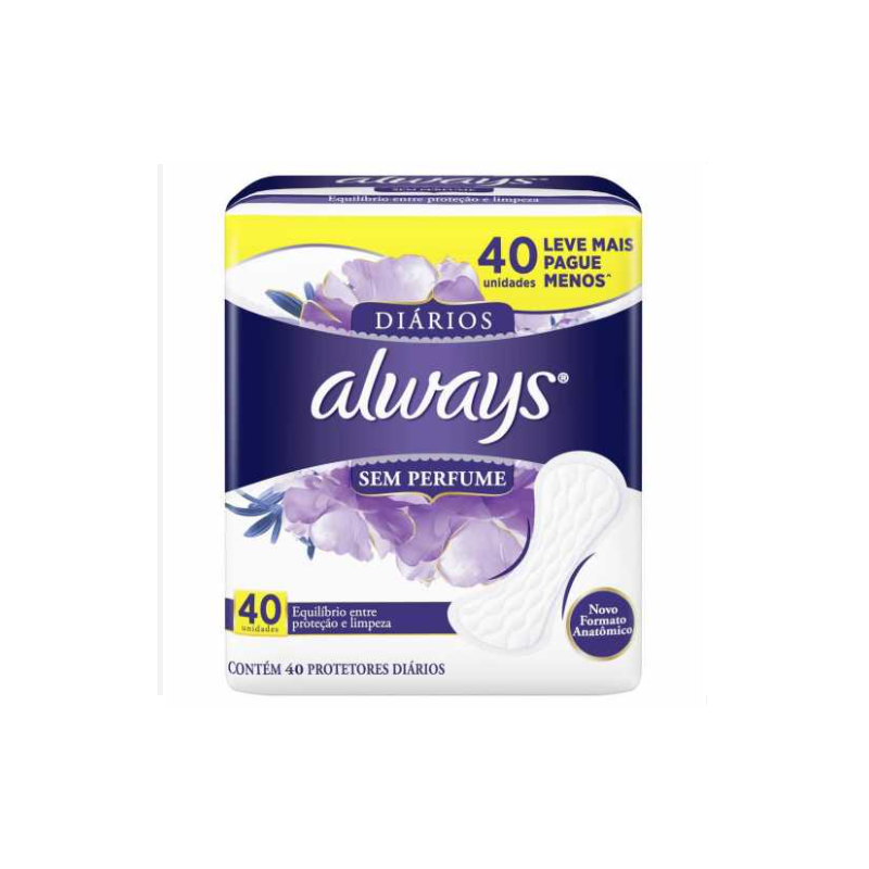PROTETOR DIARIO ALWAYS SEM PERFUME COM 40 UNIDADE