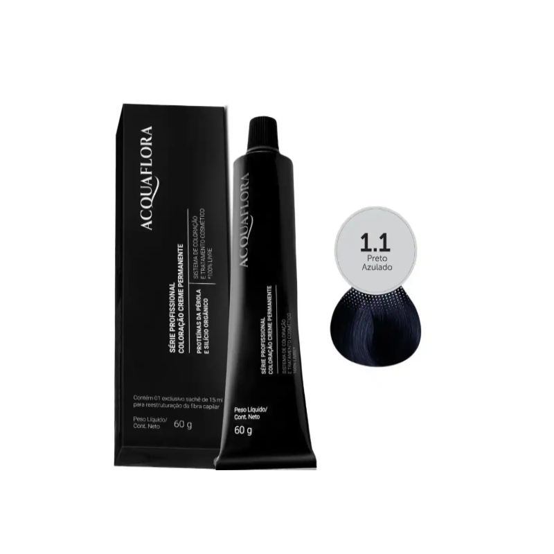 COLORAÇÃO ACQUAFLORA PERMANENTE 1.1 PRETO AZULADO