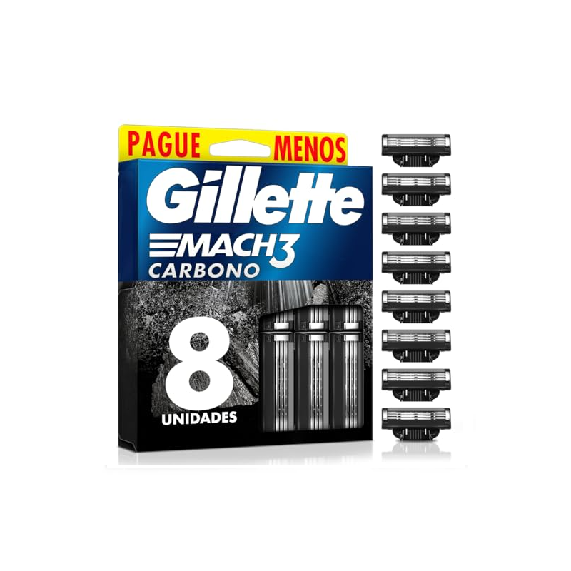 CARGA GILLETE MACH 3  CARBONO COM 8 UNIDADES
