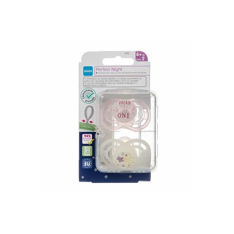 CHUPETA MAM PERFECT NIGHT 6+ MESES ROSA 2 UND
