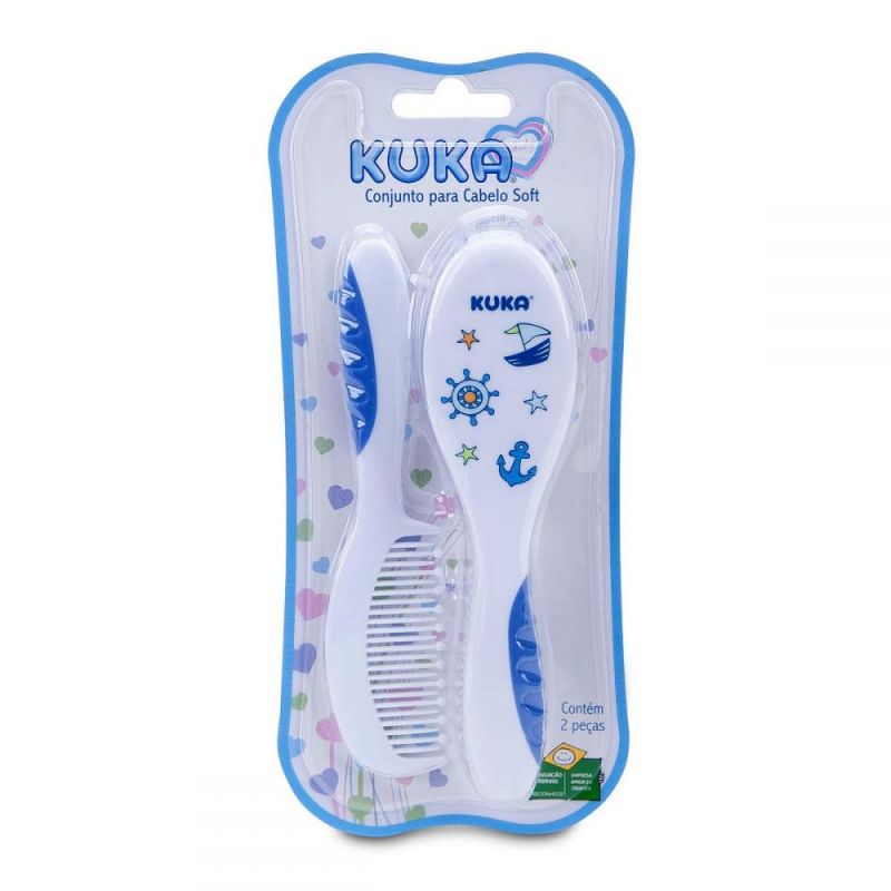 KIT ESCOVA E PENTE PARA CABELO SOFT AZUL 