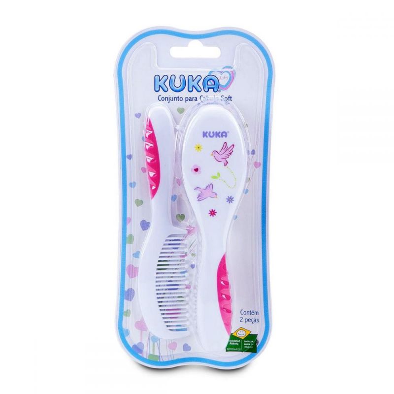 KIT ESCOVA E PENTE PARA CABELO KUKA SOFT ROSA