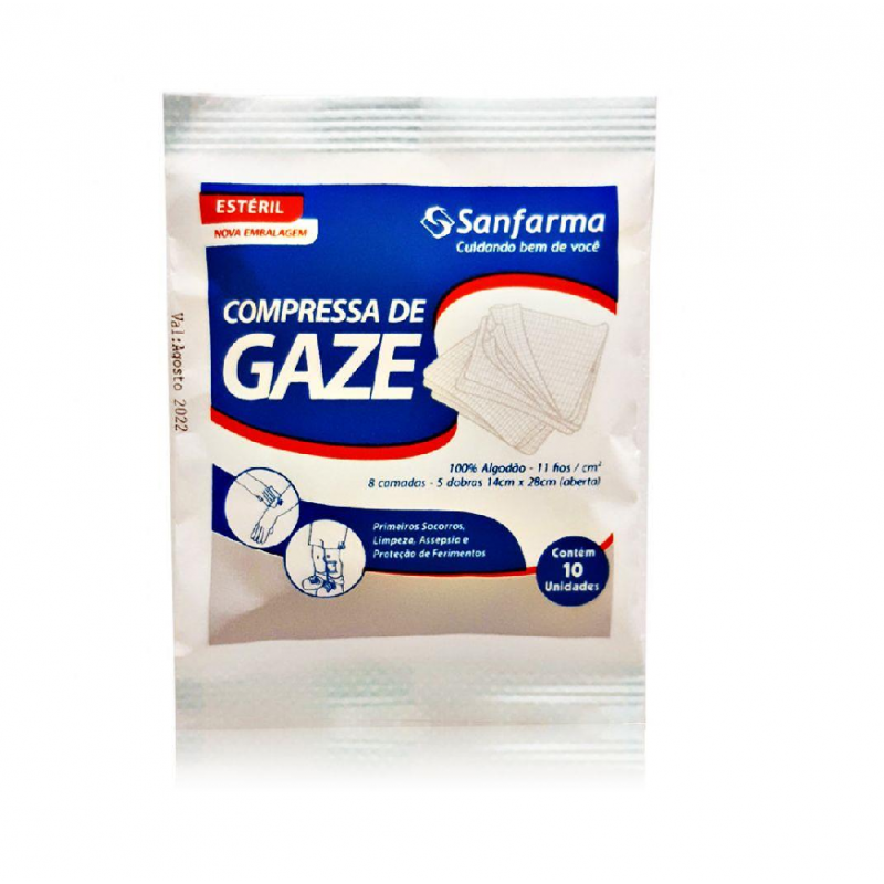 COMPRESSA GAZE SANFARMA ESTERIL COM 10 UNIDADES