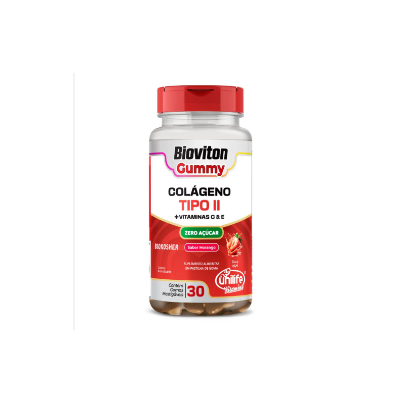 GUMMY COLAGENO TIPO II BIOVITON MORANGO - 2,5GR COM 30 GOMAS