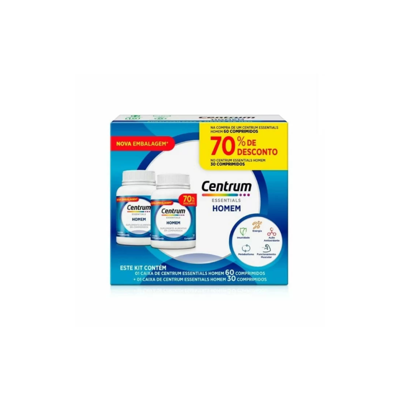 KIT CENTRUM HOMEM EMBALAGEM PROMOCIONAL COM 90 COMPRIMIDOS 