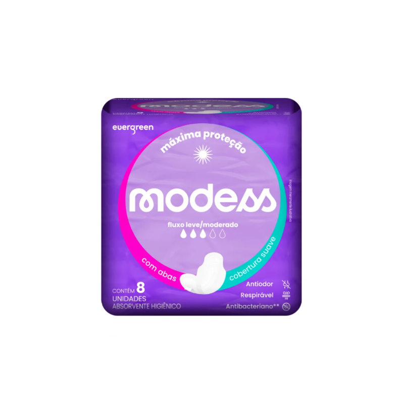 ABSORVENTE MODESS MALHA SUAVE COM ABAS COM 8 UNIDADES