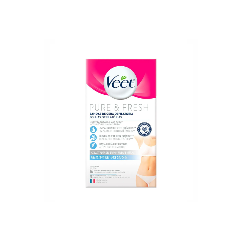FOLHAS DEPILATORIA VEET PURE&FRESH SENSIVEL COM 16 UNIDADES AXILAS E VIRILHA