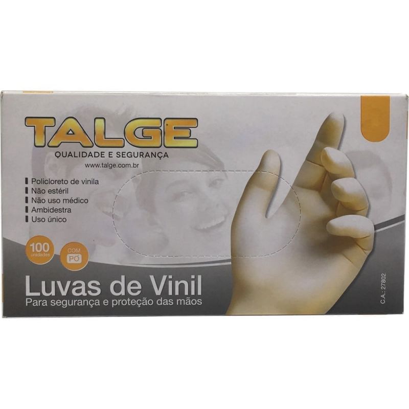 LUVA VINIL M COM 100 UNIDADES