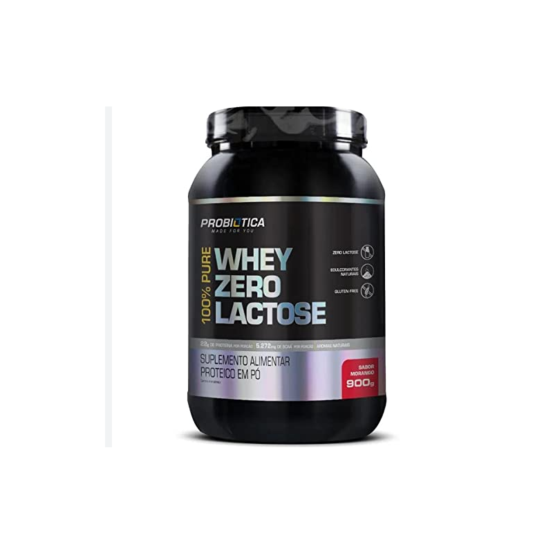 WHEY 100% PURE PROBIÓTICA ZERO LACTOSE MORANGO COM 900G
