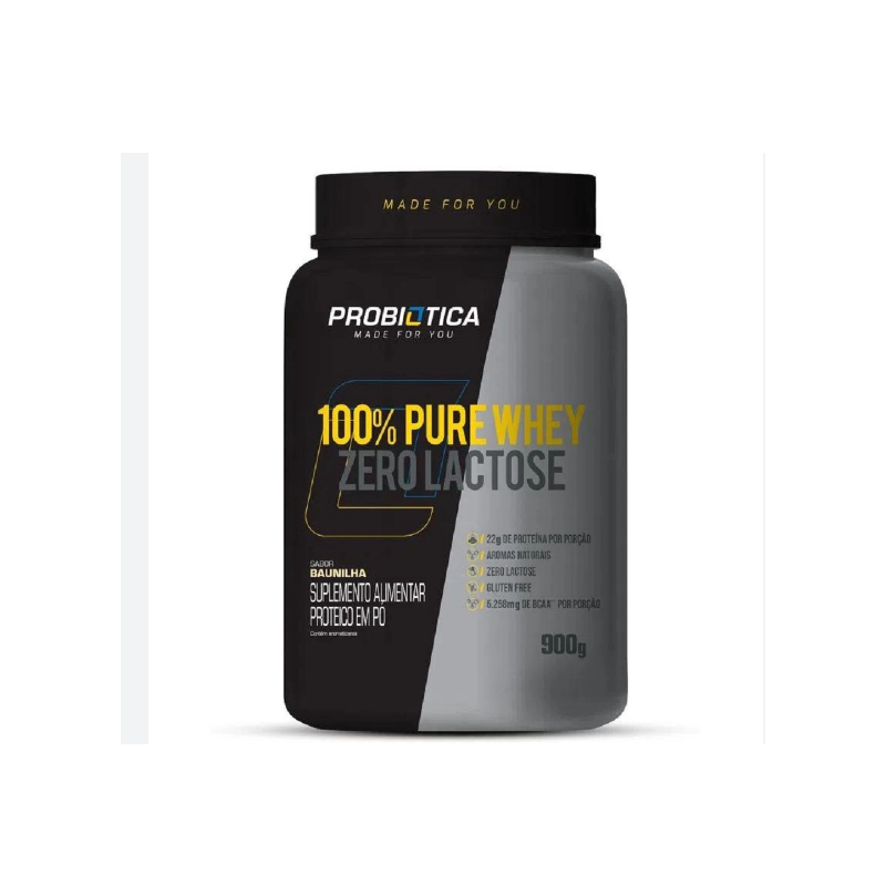 WHEY 100% PURE PROBIÓTICA ZERO LACTOSE BAUILHA COM 900G