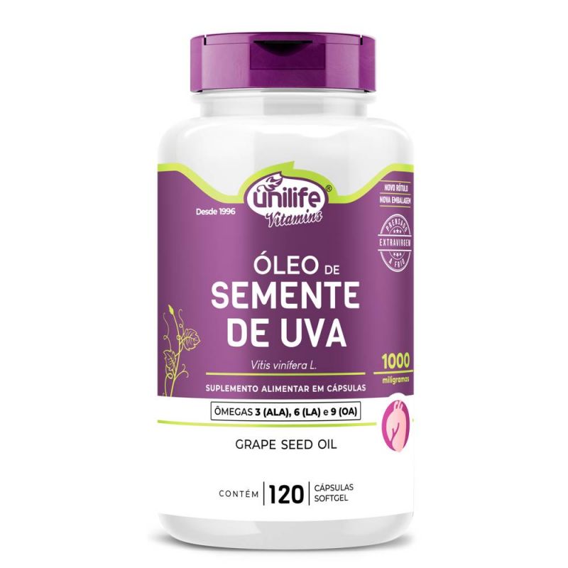 OLEO DE SEMENTE DE UVA 1200 MG COM 120 CAPSULAS UNILIFE