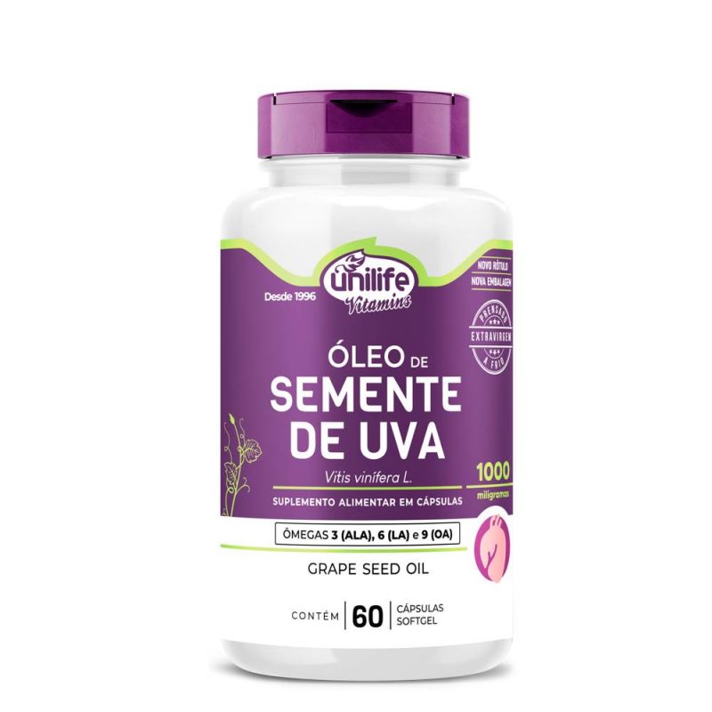 OLEO DE SEMENTE DE UVA 1200 MG COM 60 CAPSULAS UNILIFE