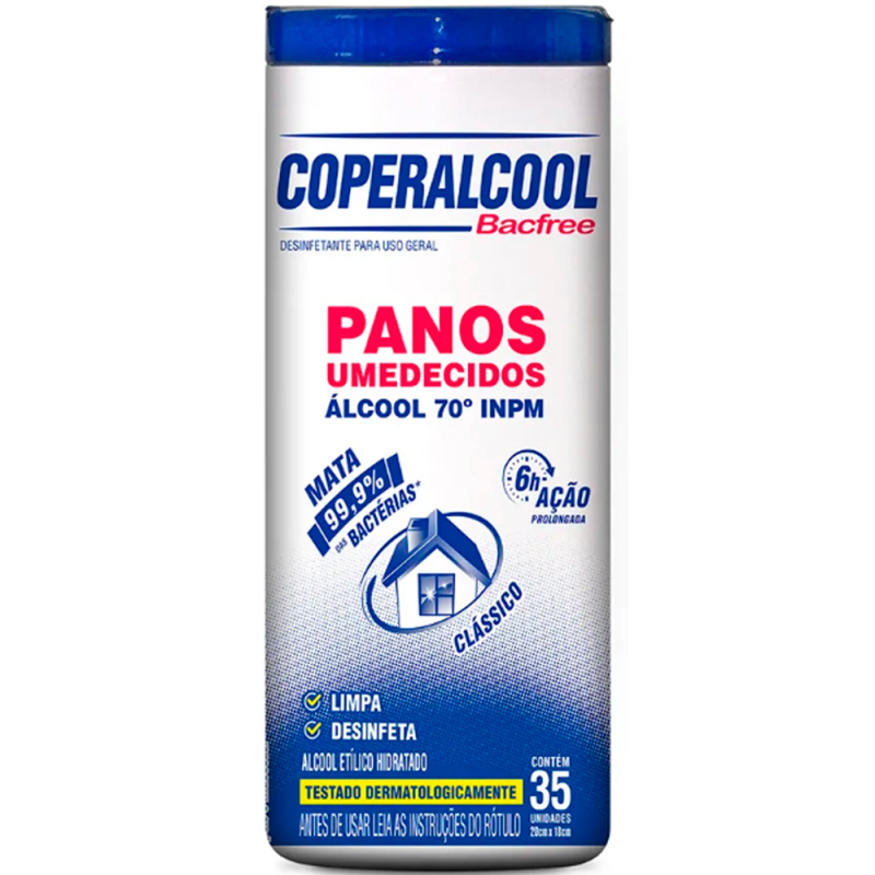 PANOS UMEDECIDOS COPERALCOOL BACFREE 70%  COM 35 UNIDADES