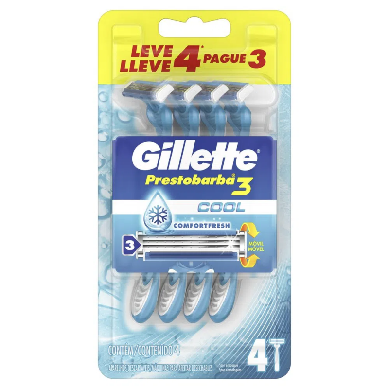 APARELHO DE BARBEAR GILLETTE PRESTOBARBA 3 COOL 4 UNIDADES