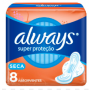 ABSORVENTE ALWAYS SECA COM ABAS COM 8 UNIDADES