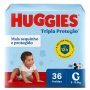 FRALDA HUGGIES TRIPLA PROTEÇÃO MEGA G COM 36 UNIDADES