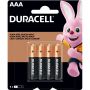 PILHAS DURACELL AAA COM 4 UNIDADES
