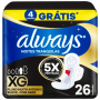 ABSORVENTE HIGIENICO ALWAYS NOTURNO XG SUAVE C/ABA L26P22UN